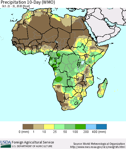 Africa Precipitation 10-Day (WMO) Thematic Map For 10/21/2020 - 10/31/2020