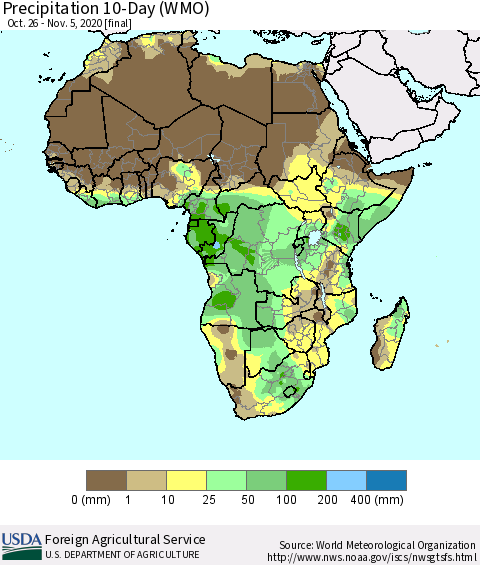 Africa Precipitation 10-Day (WMO) Thematic Map For 10/26/2020 - 11/5/2020