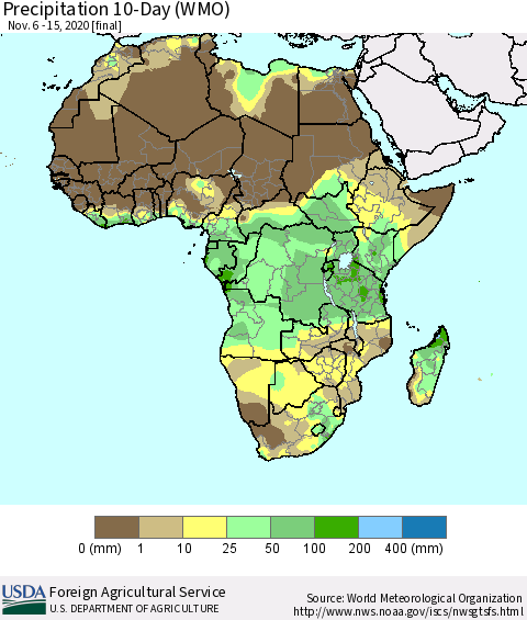 Africa Precipitation 10-Day (WMO) Thematic Map For 11/6/2020 - 11/15/2020