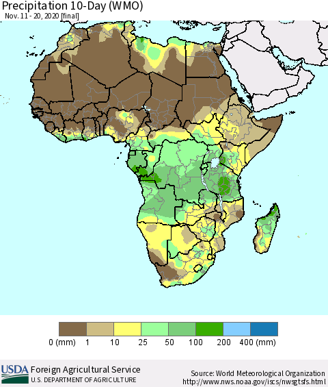 Africa Precipitation 10-Day (WMO) Thematic Map For 11/11/2020 - 11/20/2020