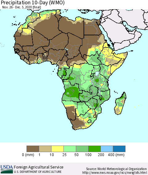 Africa Precipitation 10-Day (WMO) Thematic Map For 11/26/2020 - 12/5/2020
