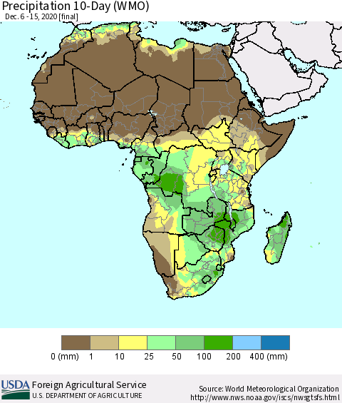 Africa Precipitation 10-Day (WMO) Thematic Map For 12/6/2020 - 12/15/2020