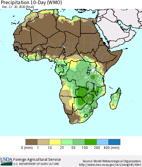 Africa Precipitation 10-Day (WMO) Thematic Map For 12/11/2020 - 12/20/2020