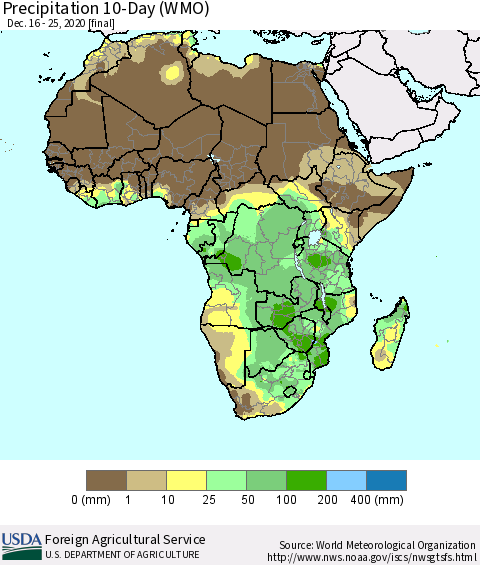 Africa Precipitation 10-Day (WMO) Thematic Map For 12/16/2020 - 12/25/2020
