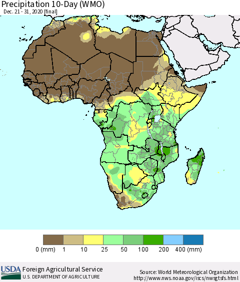 Africa Precipitation 10-Day (WMO) Thematic Map For 12/21/2020 - 12/31/2020