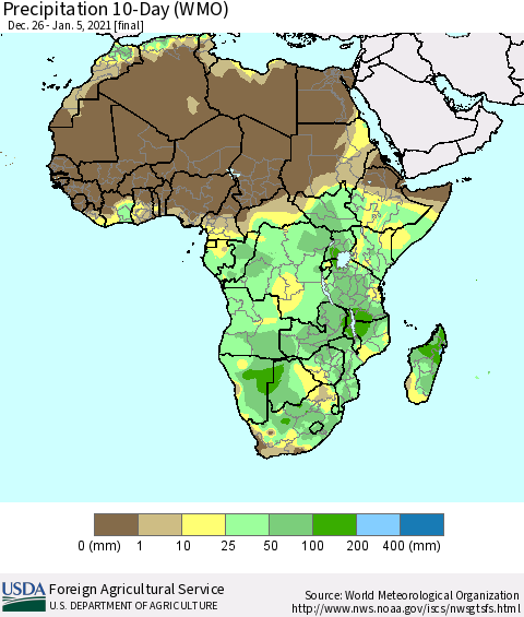 Africa Precipitation 10-Day (WMO) Thematic Map For 12/26/2020 - 1/5/2021