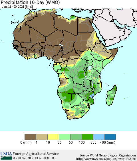 Africa Precipitation 10-Day (WMO) Thematic Map For 1/11/2021 - 1/20/2021