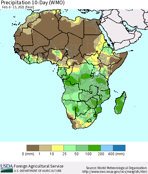 Africa Precipitation 10-Day (WMO) Thematic Map For 2/6/2021 - 2/15/2021