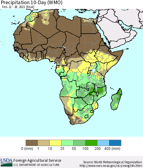 Africa Precipitation 10-Day (WMO) Thematic Map For 2/21/2021 - 2/28/2021