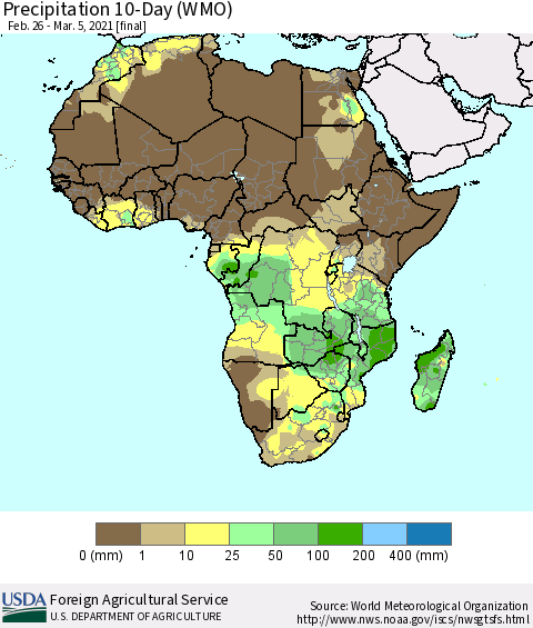 Africa Precipitation 10-Day (WMO) Thematic Map For 2/26/2021 - 3/5/2021