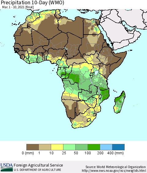 Africa Precipitation 10-Day (WMO) Thematic Map For 3/1/2021 - 3/10/2021