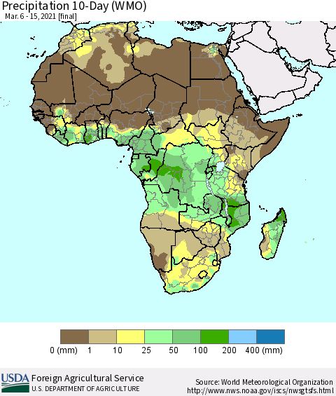 Africa Precipitation 10-Day (WMO) Thematic Map For 3/6/2021 - 3/15/2021