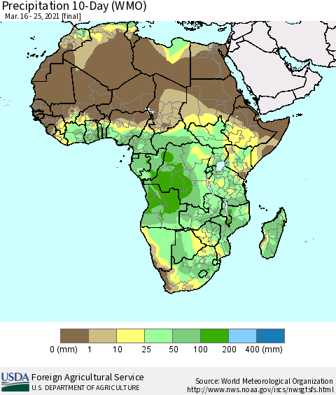 Africa Precipitation 10-Day (WMO) Thematic Map For 3/16/2021 - 3/25/2021