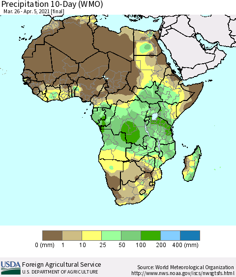 Africa Precipitation 10-Day (WMO) Thematic Map For 3/26/2021 - 4/5/2021