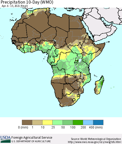 Africa Precipitation 10-Day (WMO) Thematic Map For 4/6/2021 - 4/15/2021