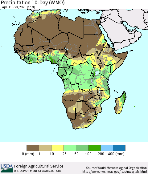 Africa Precipitation 10-Day (WMO) Thematic Map For 4/11/2021 - 4/20/2021