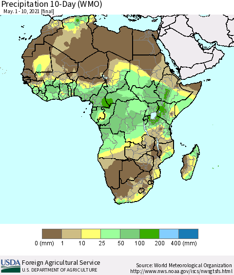 Africa Precipitation 10-Day (WMO) Thematic Map For 5/1/2021 - 5/10/2021