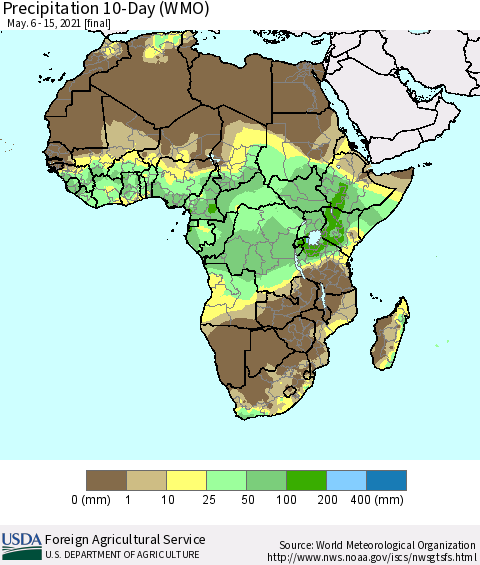 Africa Precipitation 10-Day (WMO) Thematic Map For 5/6/2021 - 5/15/2021