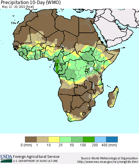 Africa Precipitation 10-Day (WMO) Thematic Map For 5/11/2021 - 5/20/2021