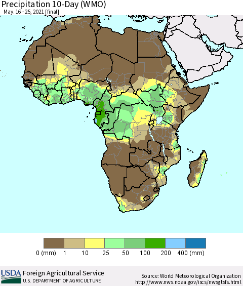 Africa Precipitation 10-Day (WMO) Thematic Map For 5/16/2021 - 5/25/2021