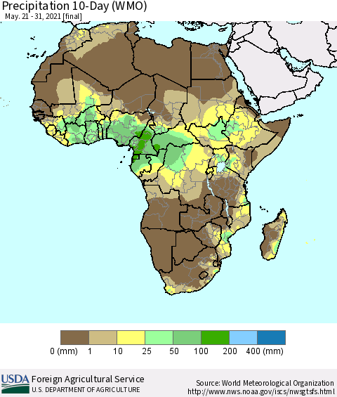 Africa Precipitation 10-Day (WMO) Thematic Map For 5/21/2021 - 5/31/2021