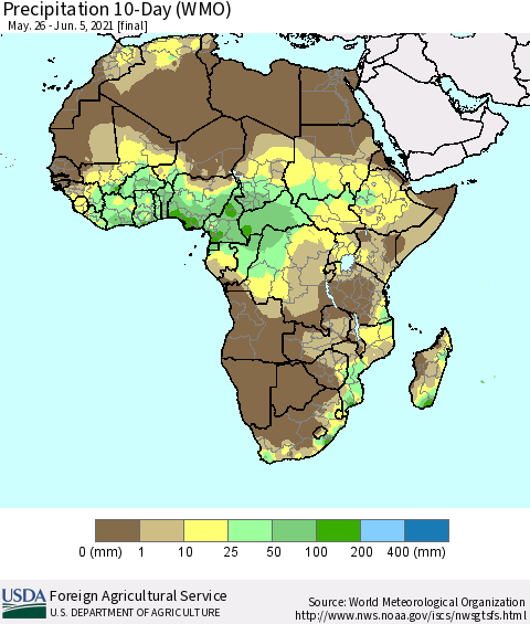 Africa Precipitation 10-Day (WMO) Thematic Map For 5/26/2021 - 6/5/2021