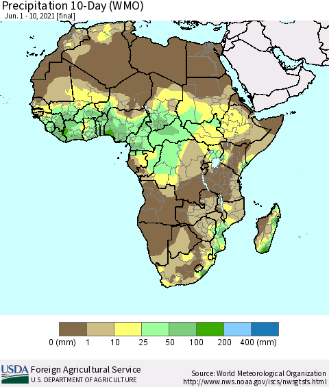 Africa Precipitation 10-Day (WMO) Thematic Map For 6/1/2021 - 6/10/2021