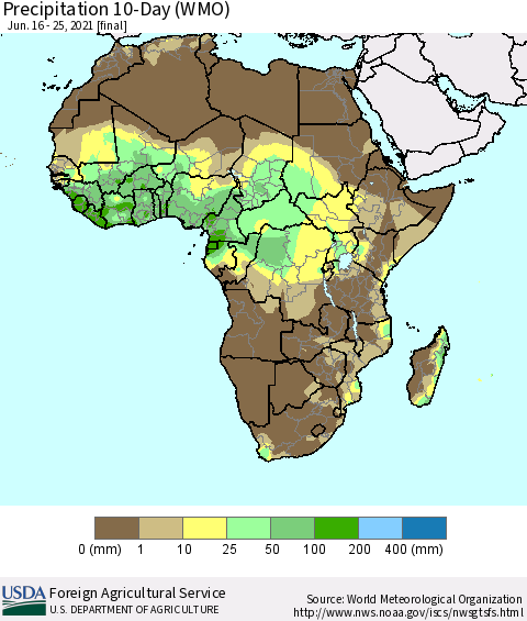 Africa Precipitation 10-Day (WMO) Thematic Map For 6/16/2021 - 6/25/2021