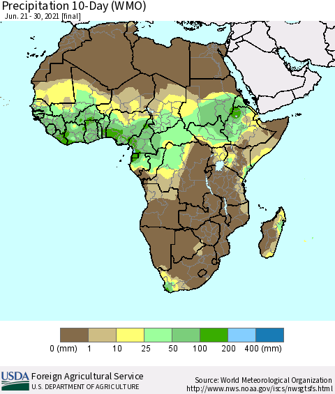 Africa Precipitation 10-Day (WMO) Thematic Map For 6/21/2021 - 6/30/2021