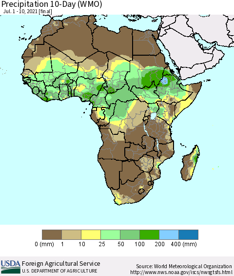 Africa Precipitation 10-Day (WMO) Thematic Map For 7/1/2021 - 7/10/2021