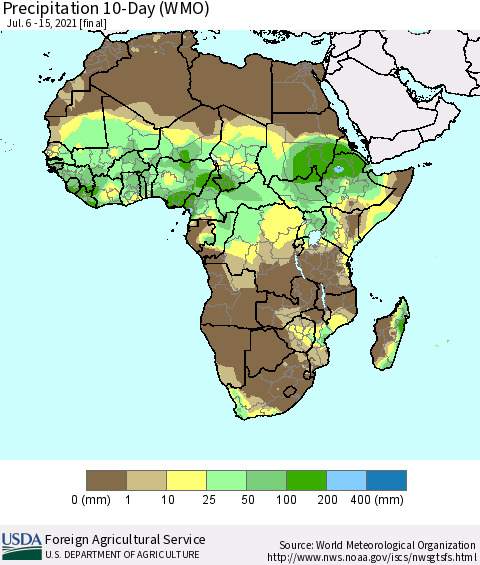 Africa Precipitation 10-Day (WMO) Thematic Map For 7/6/2021 - 7/15/2021