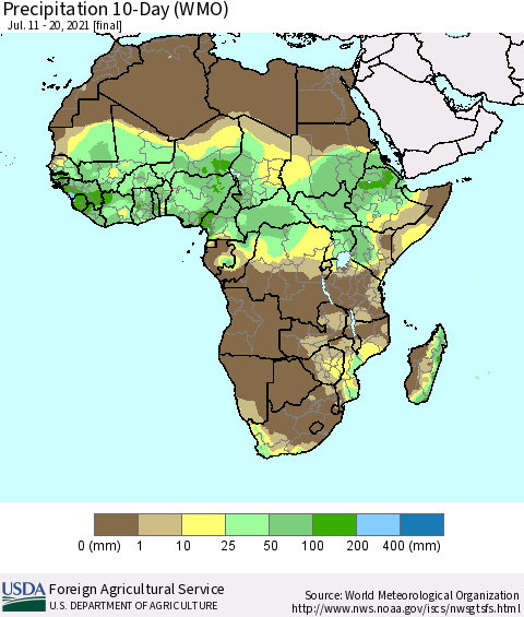 Africa Precipitation 10-Day (WMO) Thematic Map For 7/11/2021 - 7/20/2021