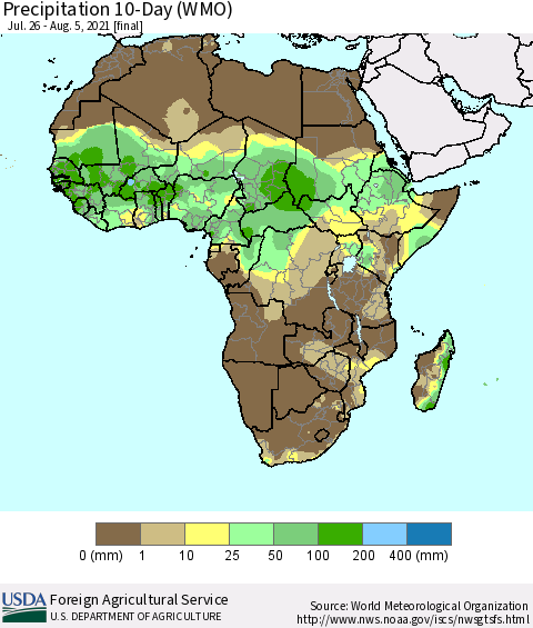 Africa Precipitation 10-Day (WMO) Thematic Map For 7/26/2021 - 8/5/2021