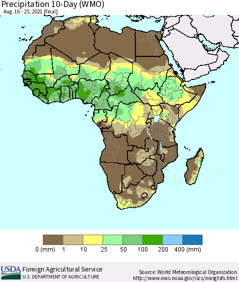 Africa Precipitation 10-Day (WMO) Thematic Map For 8/16/2021 - 8/25/2021