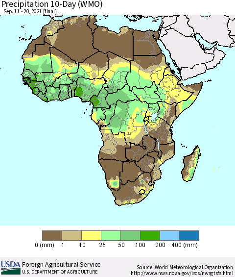 Africa Precipitation 10-Day (WMO) Thematic Map For 9/11/2021 - 9/20/2021