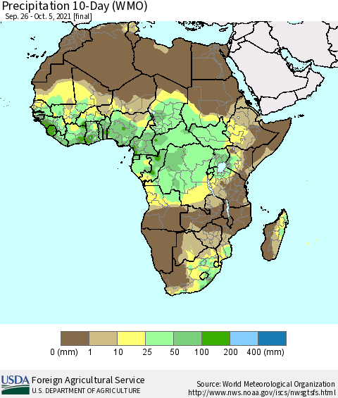 Africa Precipitation 10-Day (WMO) Thematic Map For 9/26/2021 - 10/5/2021