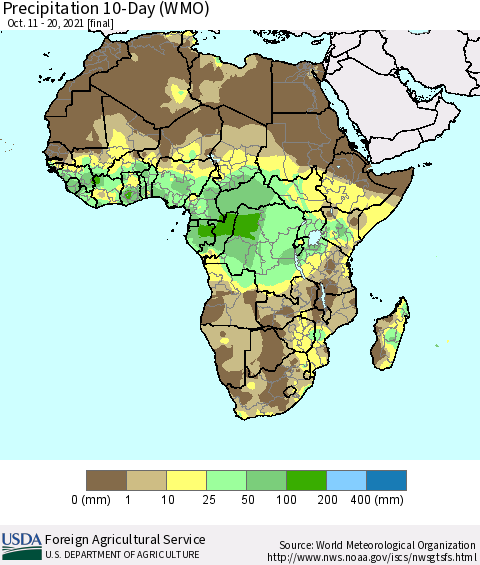 Africa Precipitation 10-Day (WMO) Thematic Map For 10/11/2021 - 10/20/2021