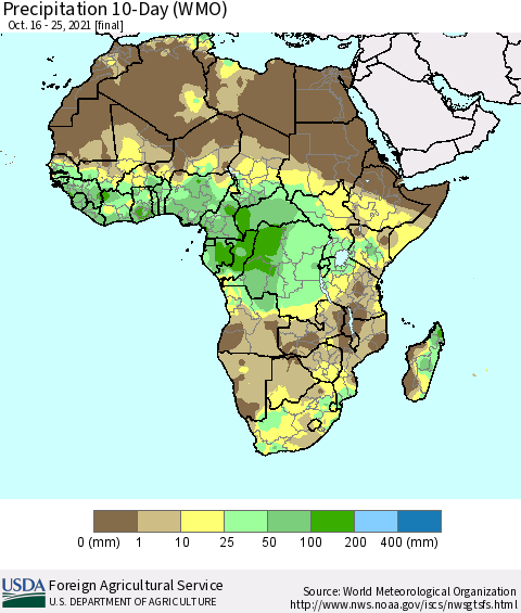 Africa Precipitation 10-Day (WMO) Thematic Map For 10/16/2021 - 10/25/2021