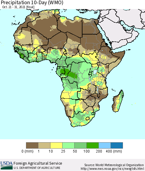 Africa Precipitation 10-Day (WMO) Thematic Map For 10/21/2021 - 10/31/2021