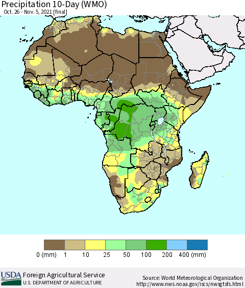 Africa Precipitation 10-Day (WMO) Thematic Map For 10/26/2021 - 11/5/2021