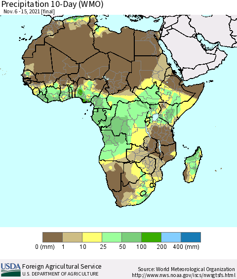 Africa Precipitation 10-Day (WMO) Thematic Map For 11/6/2021 - 11/15/2021