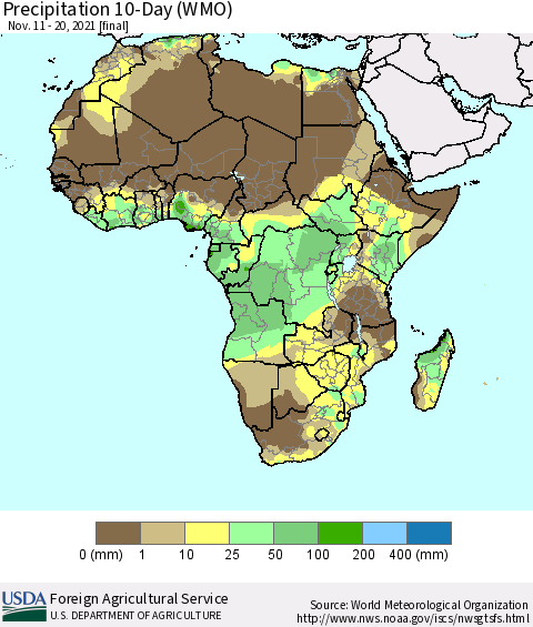 Africa Precipitation 10-Day (WMO) Thematic Map For 11/11/2021 - 11/20/2021