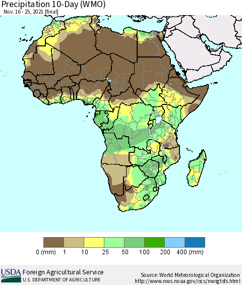 Africa Precipitation 10-Day (WMO) Thematic Map For 11/16/2021 - 11/25/2021