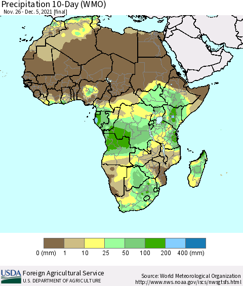 Africa Precipitation 10-Day (WMO) Thematic Map For 11/26/2021 - 12/5/2021