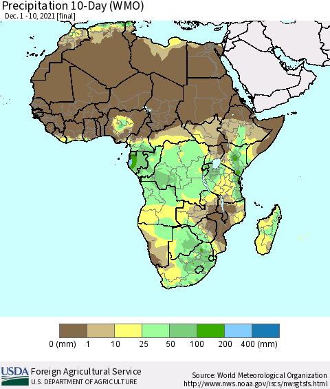 Africa Precipitation 10-Day (WMO) Thematic Map For 12/1/2021 - 12/10/2021