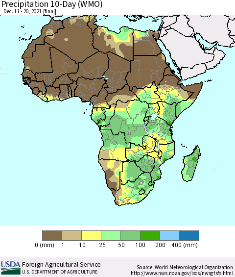 Africa Precipitation 10-Day (WMO) Thematic Map For 12/11/2021 - 12/20/2021