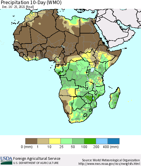 Africa Precipitation 10-Day (WMO) Thematic Map For 12/16/2021 - 12/25/2021