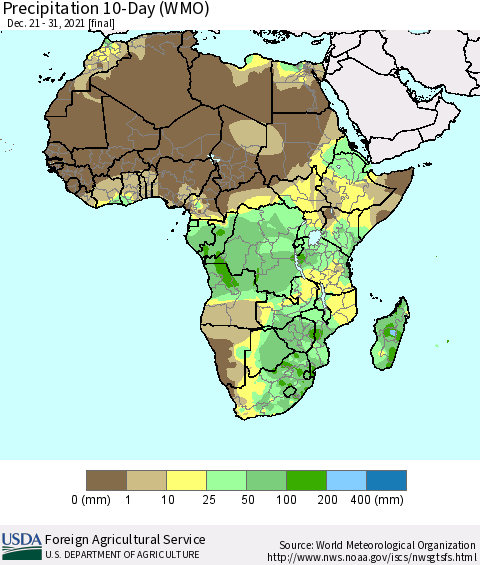 Africa Precipitation 10-Day (WMO) Thematic Map For 12/21/2021 - 12/31/2021