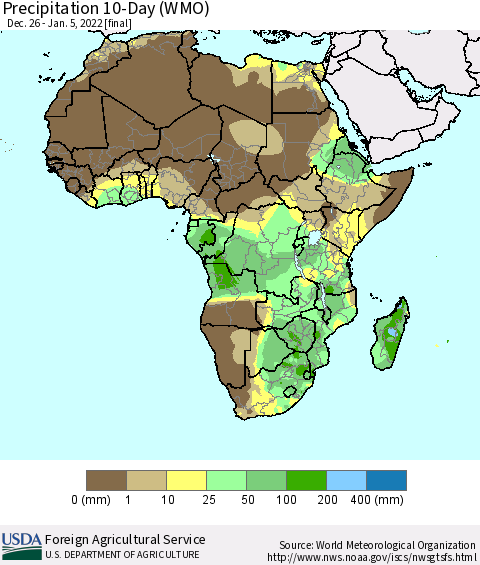 Africa Precipitation 10-Day (WMO) Thematic Map For 12/26/2021 - 1/5/2022