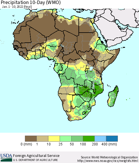 Africa Precipitation 10-Day (WMO) Thematic Map For 1/1/2022 - 1/10/2022